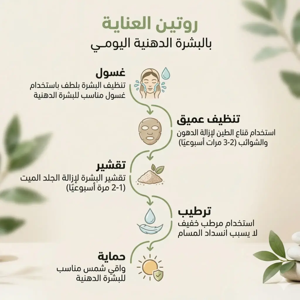 خطوات روتين البشرة الدهنية اليومي لتنظيف وتقليل إفراز الدهون بدون تهييج البشرة